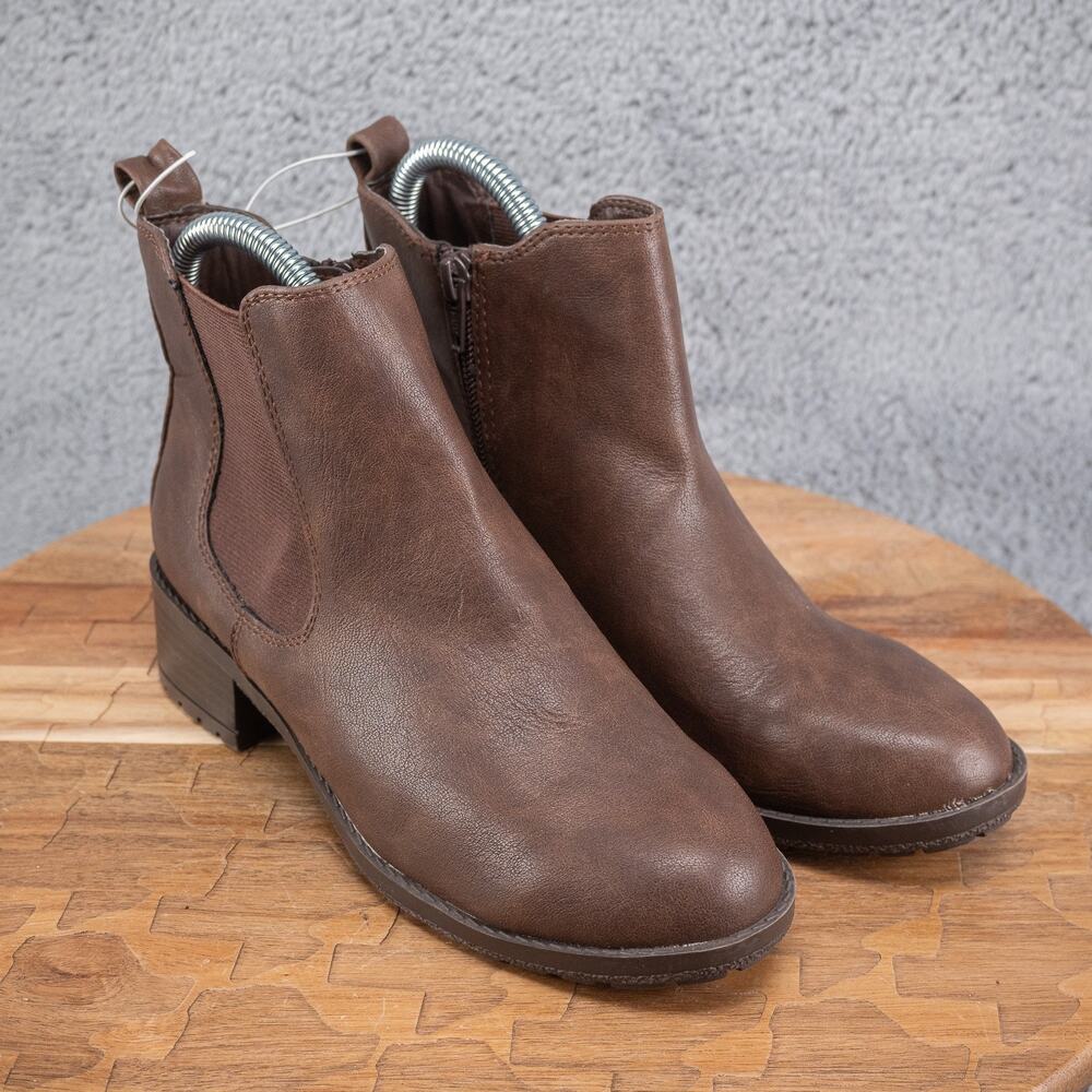 STYLE & CO Women's Brown Smooth Gladyy Side-Zip Block-Heel Ankle Boots SZ 5 M